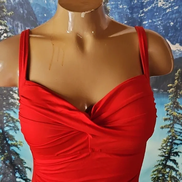 LA BLANCA RED SWIMSUIT ONE PIECE WOMAN SIZE 8 - Picture 4 of 12